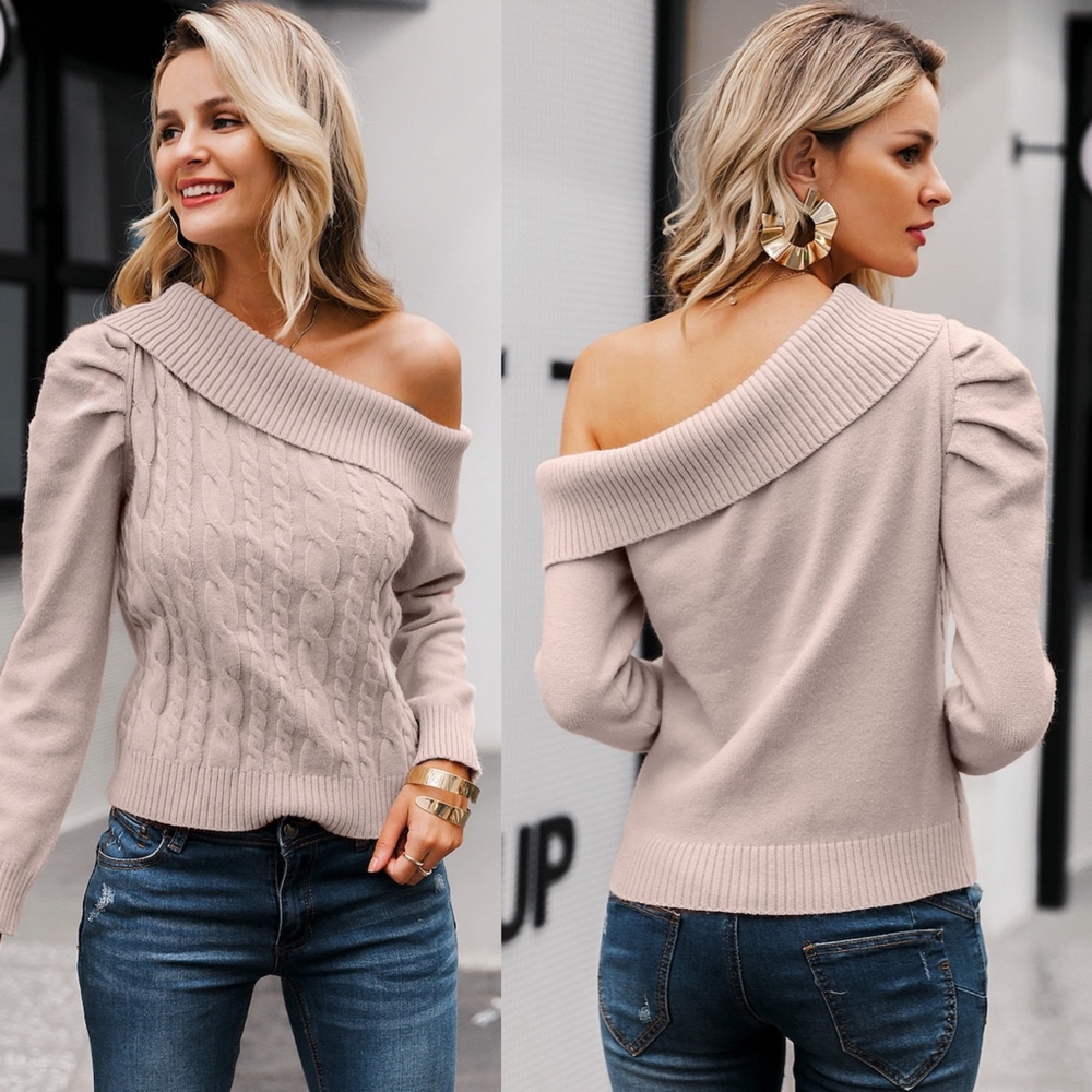 BE SEEN One Shoulder Knit Sweater - blush - Picture 3 of 3